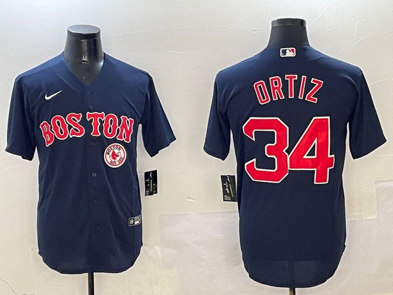 Men Boston Red Sox 34 Ortiz Blue Game 2025 Nike MLB Jersey style 1
